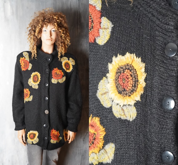 80s Ecuador Flower Knit cardigan 花 ビンテージ 80s Ecuador Flower Knit cardigan 花 ビンテージ 80s Ecuador