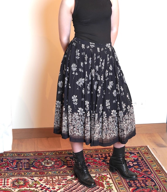 Jupe Plissée Vintage Années 80 En Polyester Noir - Taille 40, Longueur Midi, Made In France