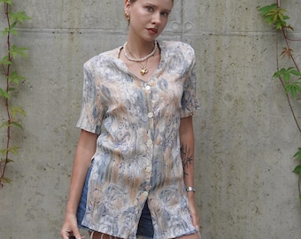 Blusa Vintage Mujer Colores Pastel: top retro de manga corta con botones S M