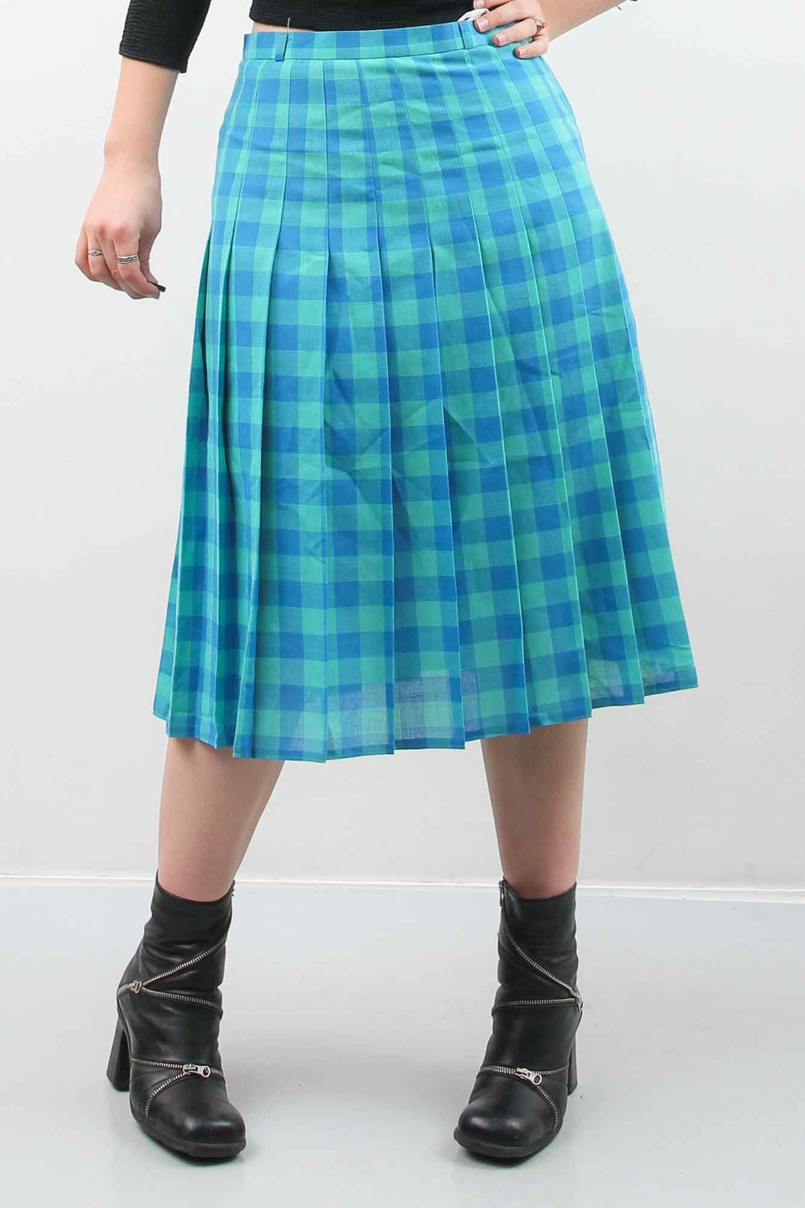 Vintage Blue Plaid Skirt / Checkered Pleated Skirt / Waisted Etsy