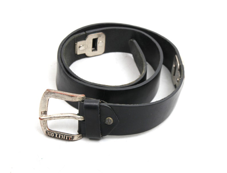 Vintage Black Genuine Leather Belt Studded Belt Men Leather Belt 90s Leather Belt Real Leather Belt No Limit Belt Metal Buckle