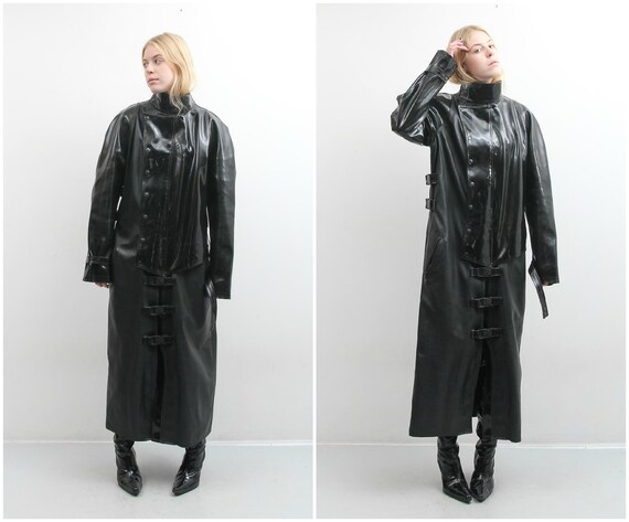 Handmade Men Black Goth Coat / Men PVC Coat / Medi