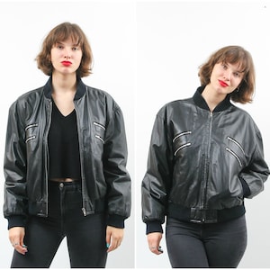 Takitop Luna Stylish Varsity Black Bomber Real Leather Jacket Women Banana Collar