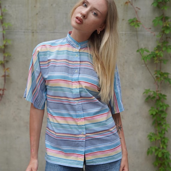 Haut Rayé Pastel Vintage Années 90 - Taille L, Occasion Très Bon état, Couleur Crème