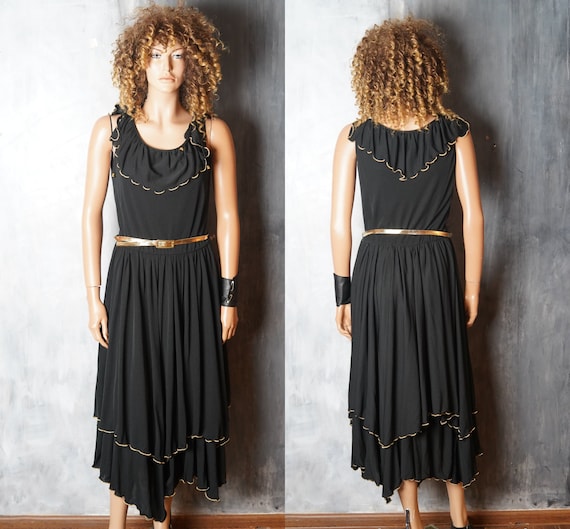 Hoffner Jeunesse Black Gold Maxi Long Sleeveless Dress 80s Black Gold Maxi Dress With Gold Belt Size 40 Dress Black Long Dress Etsy UK