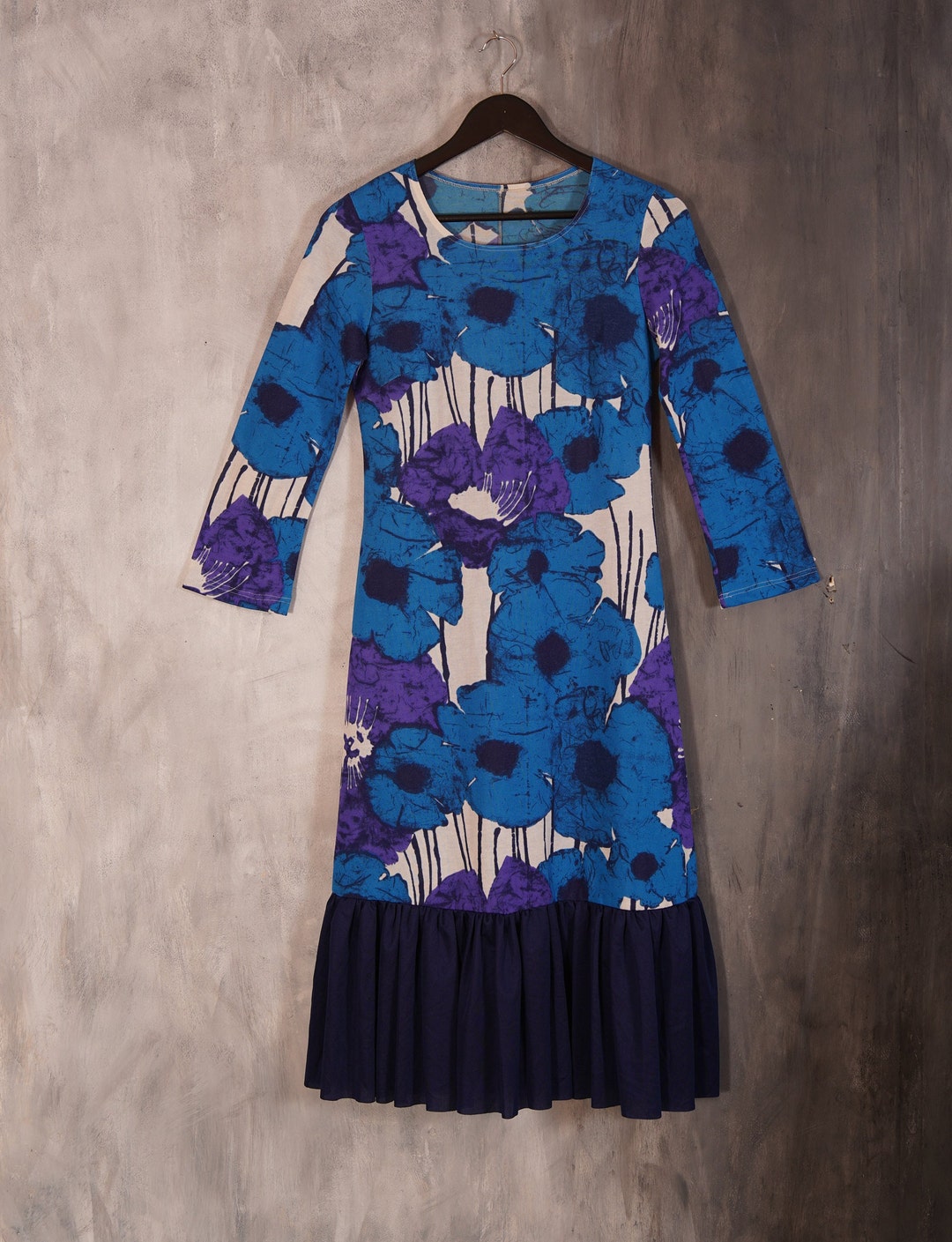 Vintage 70s Floral Dress: Blue Stretchy Boho Party Dress - Etsy