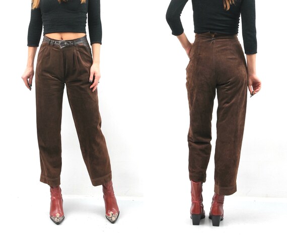 Vintage Brown Suede Leather Pants / Woman Suede Pa