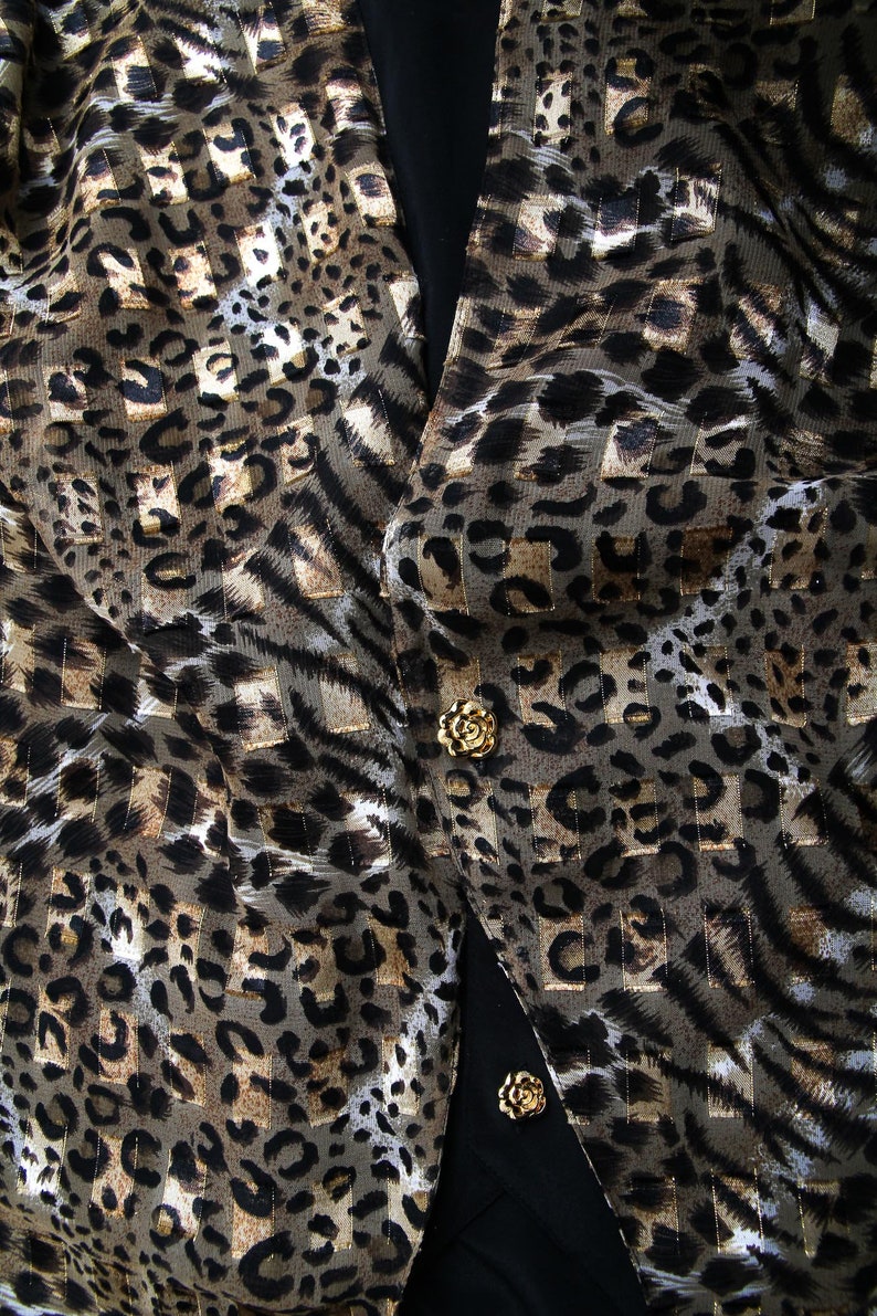 Vintage Biaggini Animal Print Blouse Long Sleeve Printed Brown Top Button Up Boho Bohemian Blouse Large Retro Blouse Loose Women Top