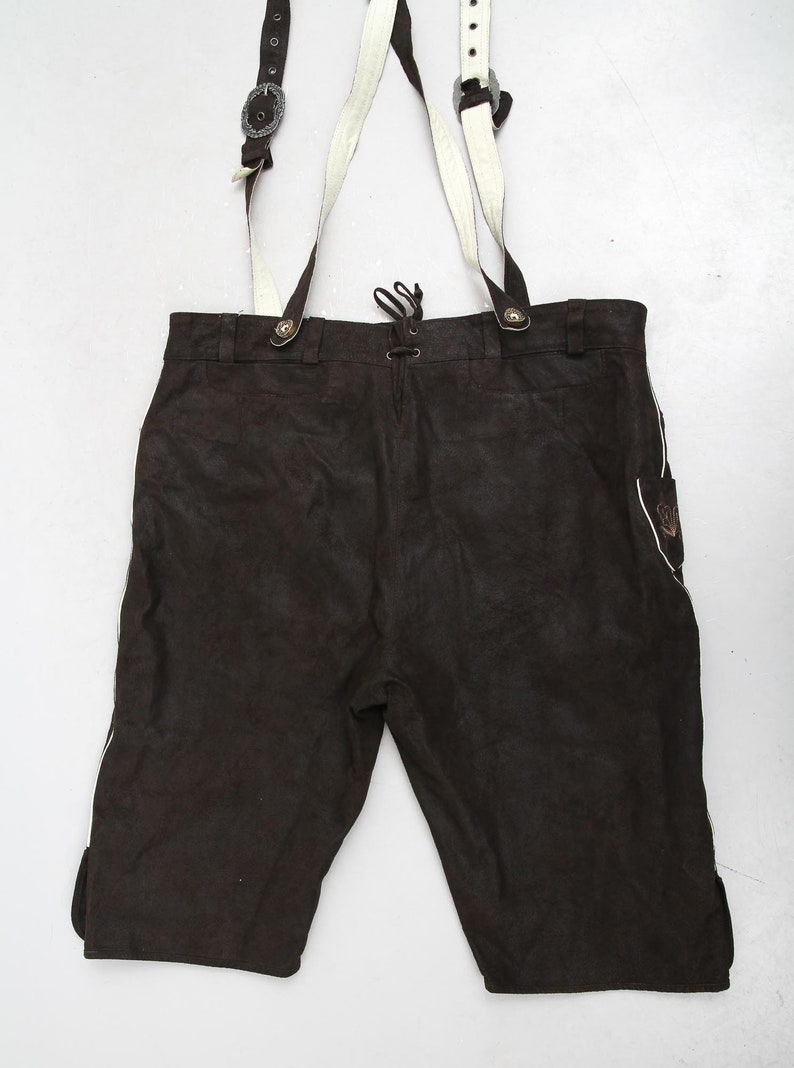 Vintage Men Brown Leather Oktoberfest Overalls Trachten Dirndl Bavarian Overalls Suede Overalls Traditional Ethnic Men Size 56 overalls