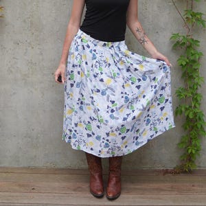 Vintage 80s Floral Hammer Skirt: High Waist Flared Midi XL