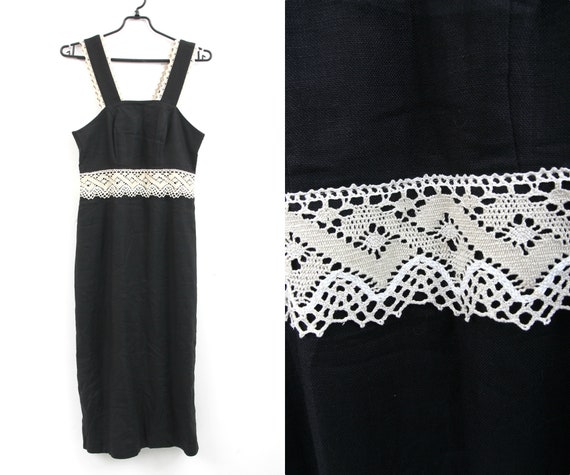 Vintage Black Linen Dress / Trachten Dress / Dirnd