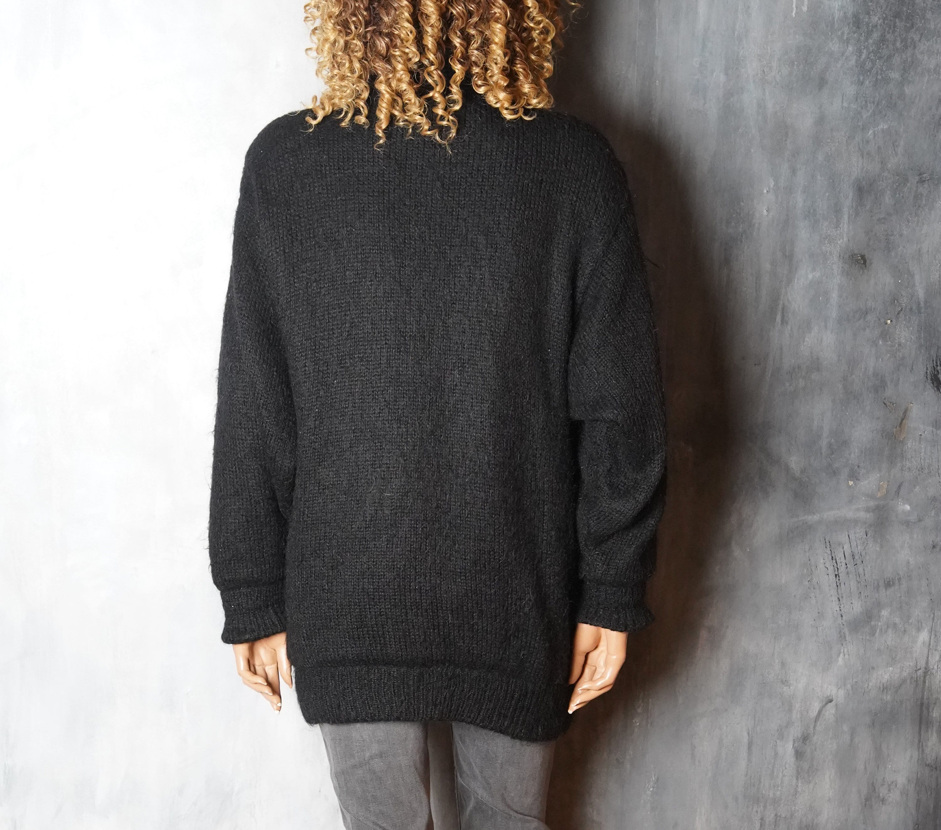 80s vintage mohair Knit Black L UK製 黒ベース！ 80s～ UK Vintage 