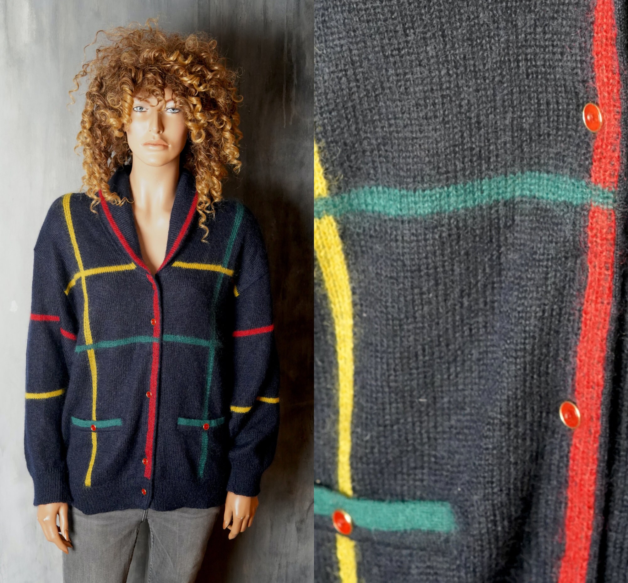 Marz Munchen Cardigan / 80s Drak Blue Checkered Mohair Marz Munchen Cardigan / 80s Drak Blue Checkered Mohair