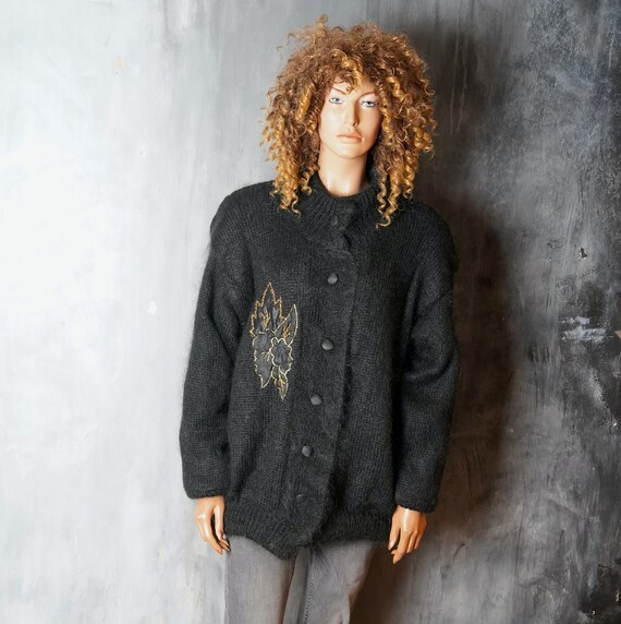e*r様 【GRANCY】Damage Boucle Knit Cardigan Vintage 80s Embroidered Mohair Cardigan - Oversized One Size - Etsy