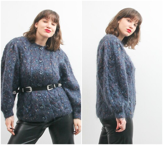 Vintage Blue Cardigan / Women Warm Mohair Cardigan
