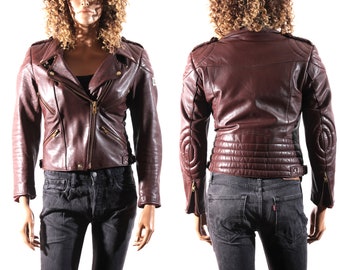 80s Women Leather Jacket Medium / IXS Leather Biker Jacket / Motorcycle Jacket / Moto Jacket / Brown Leather Jacket / Rocker Jacket