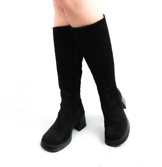 Vintage Black Boots / Suede Leather Boots / Women