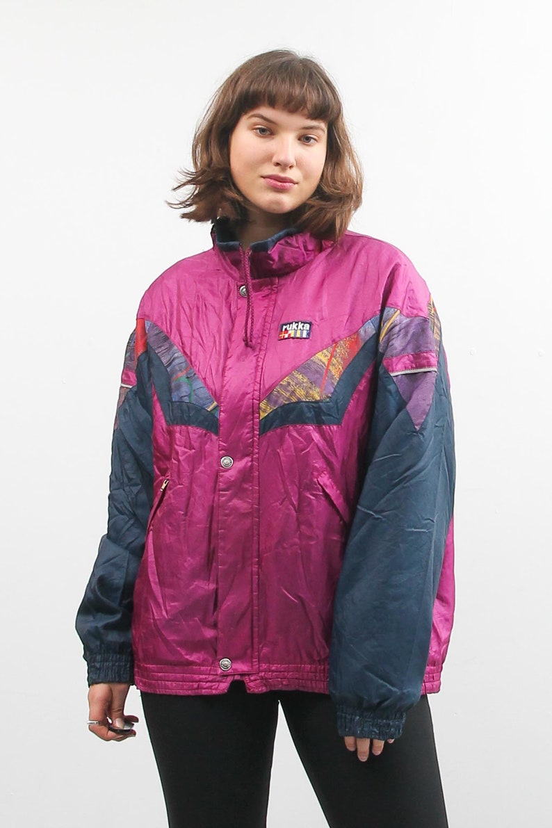 Vintage Rukka Windbreaker 90s Zip Up Track Jacket Rukka Sports Jacket Vintage Activewear Women Rukka Jacket Pink And Blue Jacket