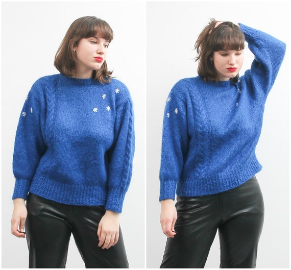 Vintage Blue Sweater / Women Large Pullover Sweate