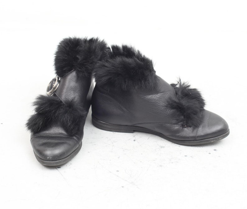 80s Genuine Leather Booties Women Ankle Boots Salamander Size 39 Boots Black Leather Boots With Faux Fur Vintage Flat Ankle Booties
