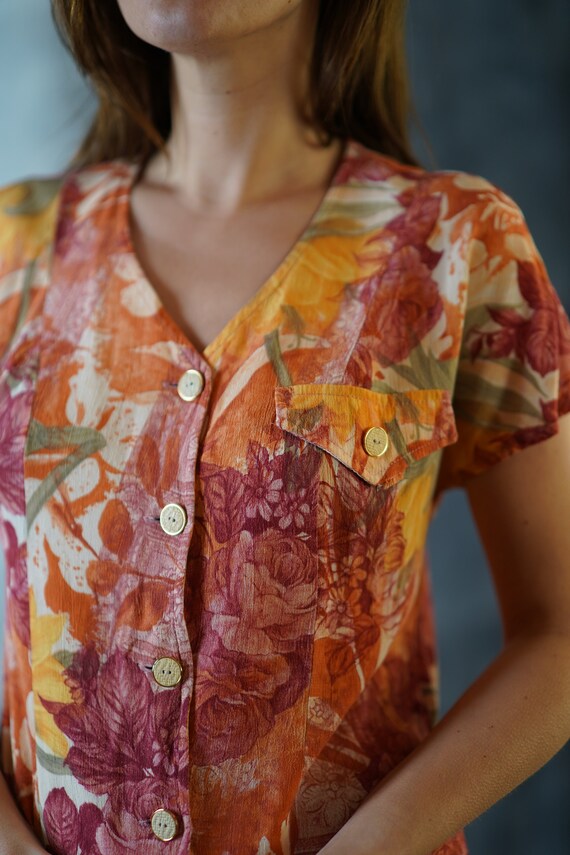 Vintage Floral Blouse Griffon Freres / Made in Fr… - image 7