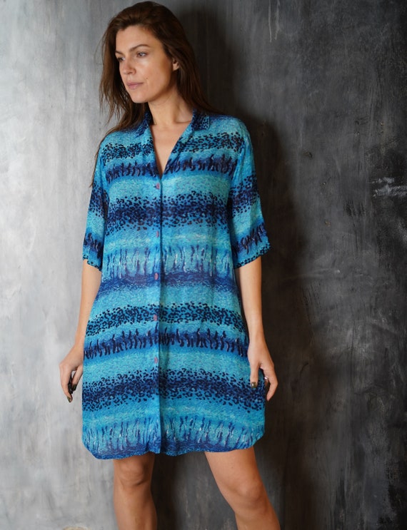 Buy 90s Vintage Electric Blue Animal Print Shirt Dress - One Size Online in India - Etsy Buy 90s Vintage Electric Blue Animal Print Shirt Dress - One Size Online in India - Etsy