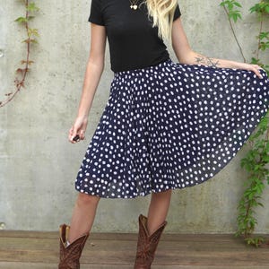 Vintage New Fast Polka Dot Skirt / Blue White Dotted Skirt /High Waist Midi Skirt / Summer Pleated Skirt /Stretchy Waist Flared summer Skirt