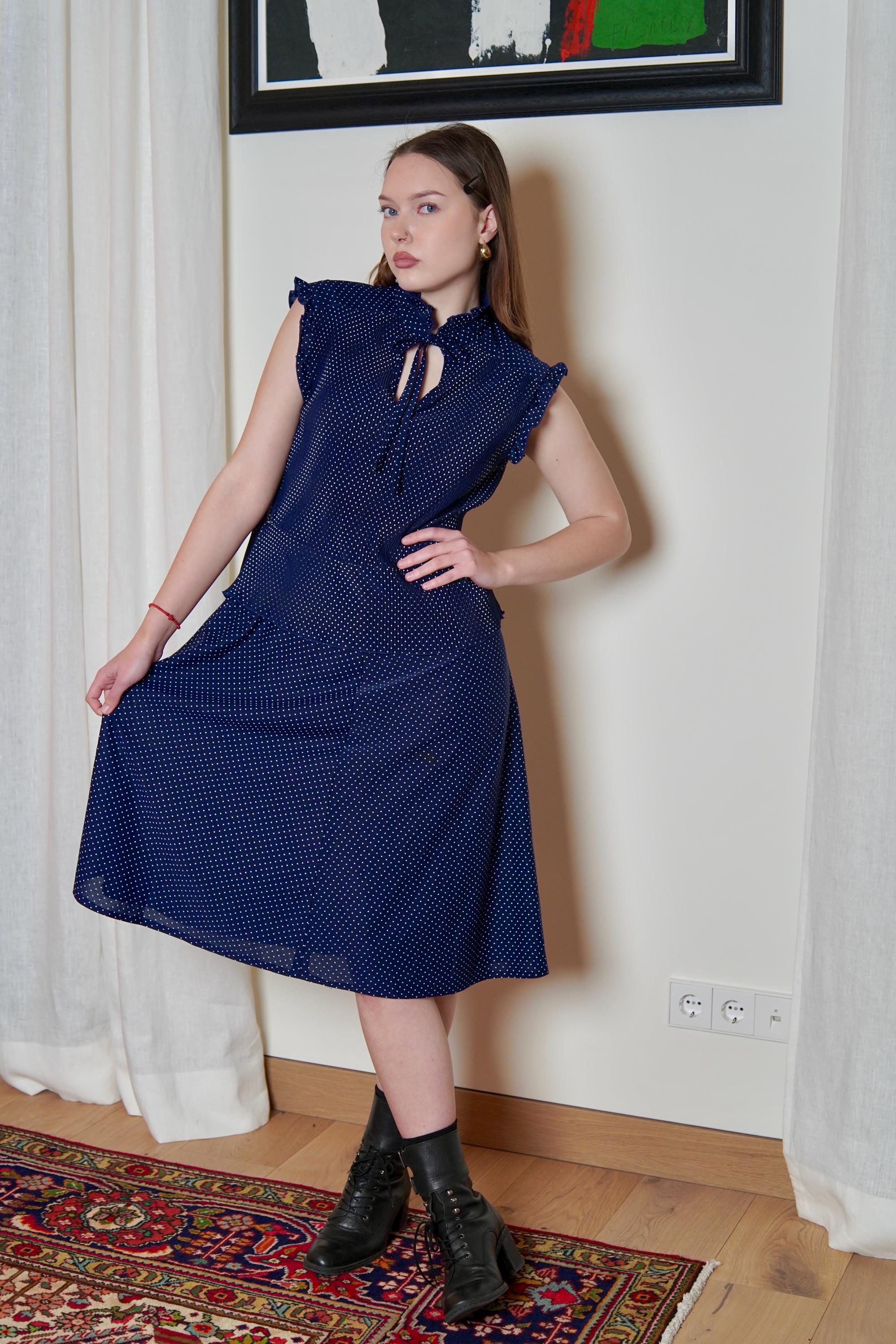 alessandra rich blue polka dot dress Alessandra Rich // Silk Polka Dot Ruched Midi Dress – VSP Consignment