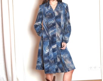 Vestido camisero geométrico de los años 70: vestido midi vintage con efecto óptico
