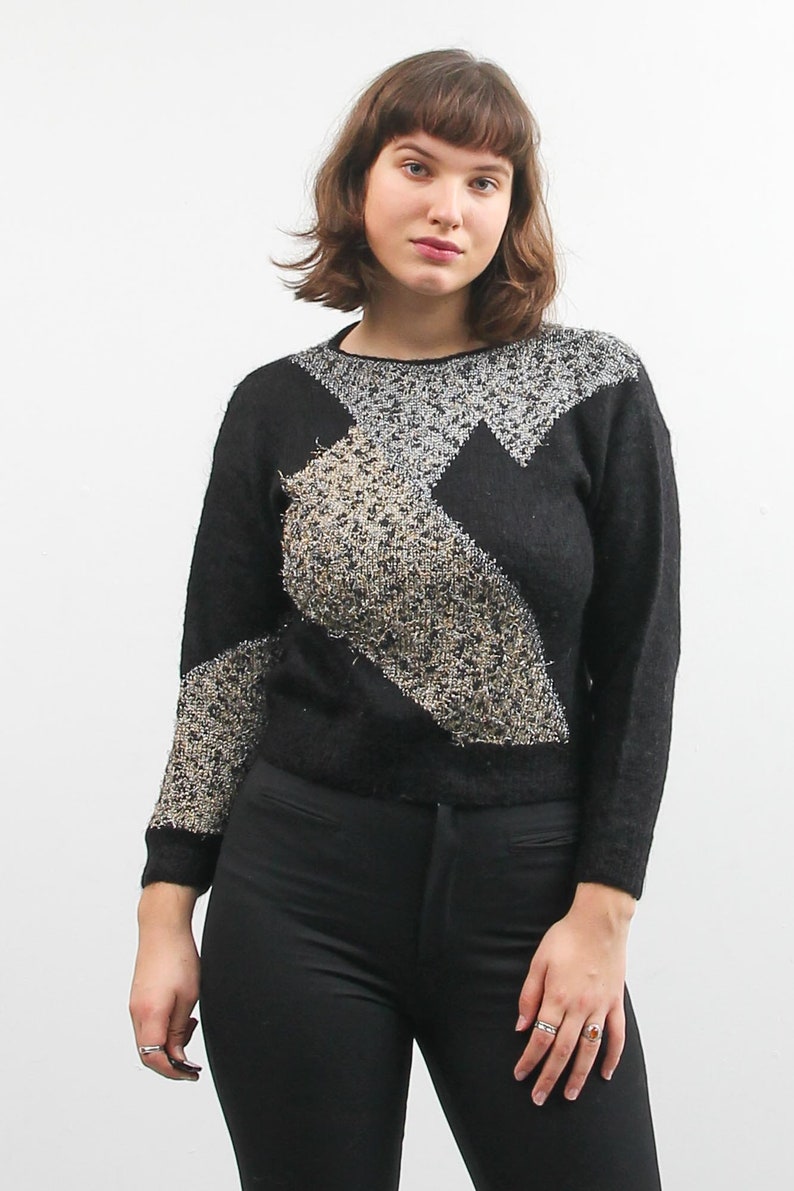 Vintage Abstract Sweater Women Pullover Sweater Warm Knitted Sweater Boho Bohemian Sweater Fall Winter Sweater Small Black Sweater