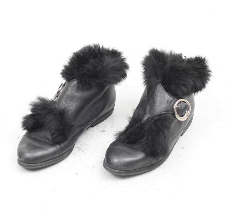 80s Genuine Leather Booties Women Ankle Boots Salamander Size 39 Boots Black Leather Boots With Faux Fur Vintage Flat Ankle Booties