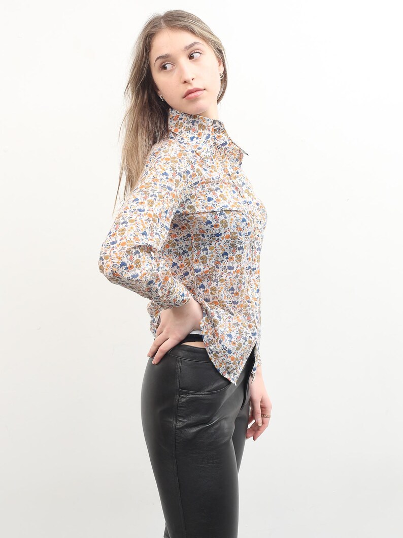 70s Floral Blouse Button Up Long Sleeve Shirt Small Women Top Boho Bohemian Blouse Colorful Printed Blouse Vintage Summer Blouse