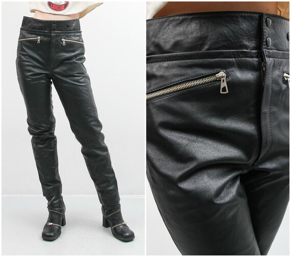 Vintage Men Black Leather Pants / 90s Leather Pant