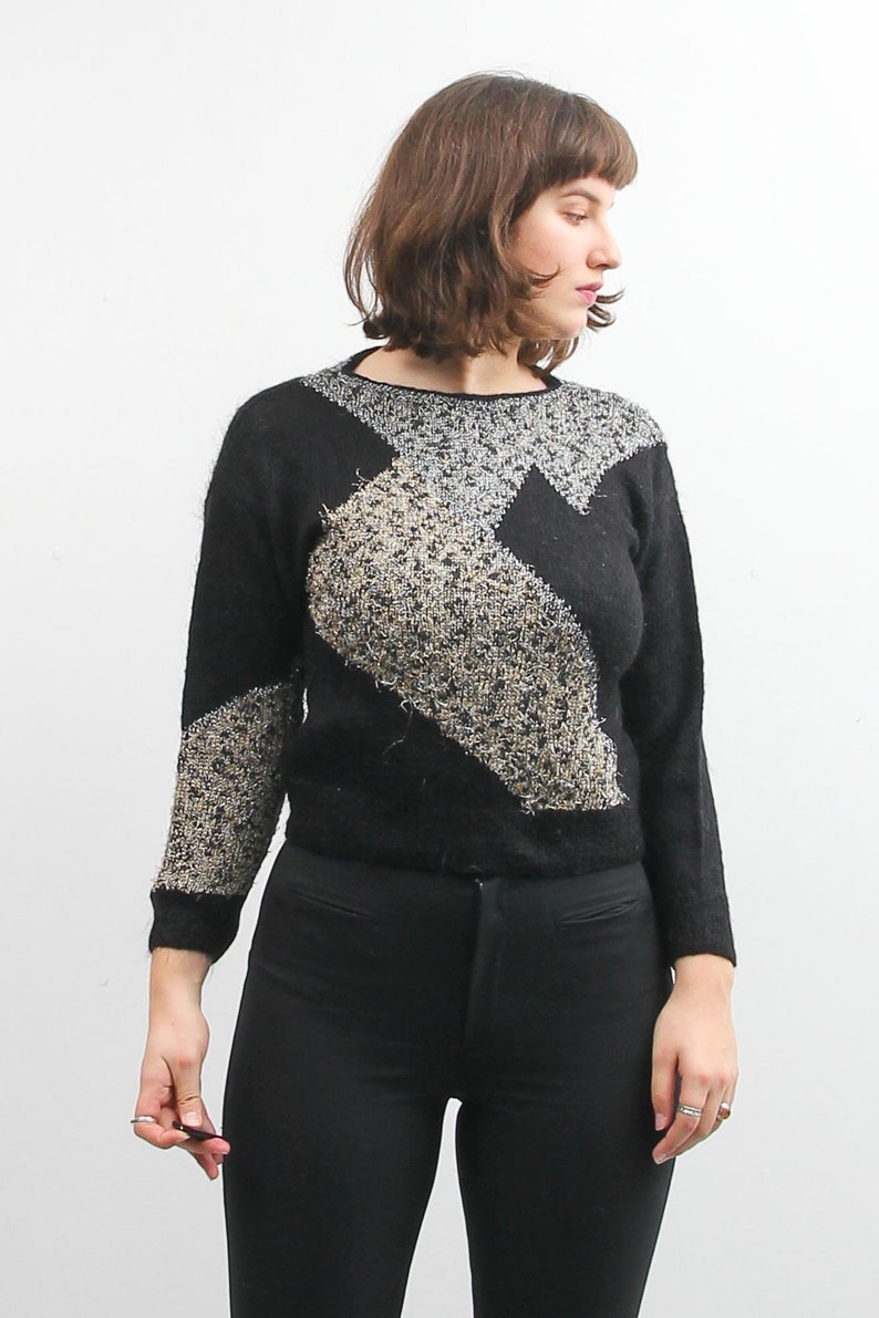 Vintage Abstract Sweater Women Pullover Sweater Warm Knitted Sweater Boho Bohemian Sweater Fall Winter Sweater Small Black Sweater