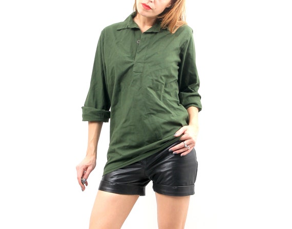 80s Green Shirt / Military Shirt / Long Sleeve Shi
