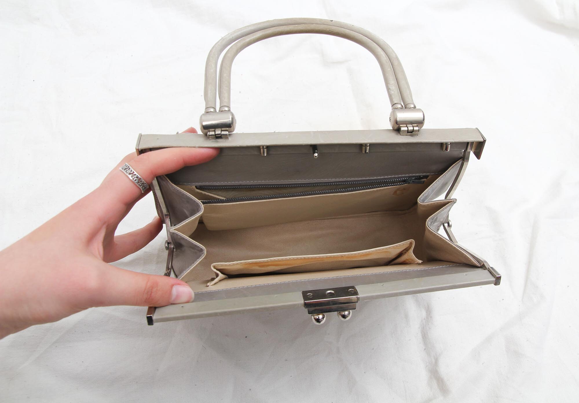 Vintage Grey Leather Bag / Grey Purse / Gray Small Bag / Women Etsy