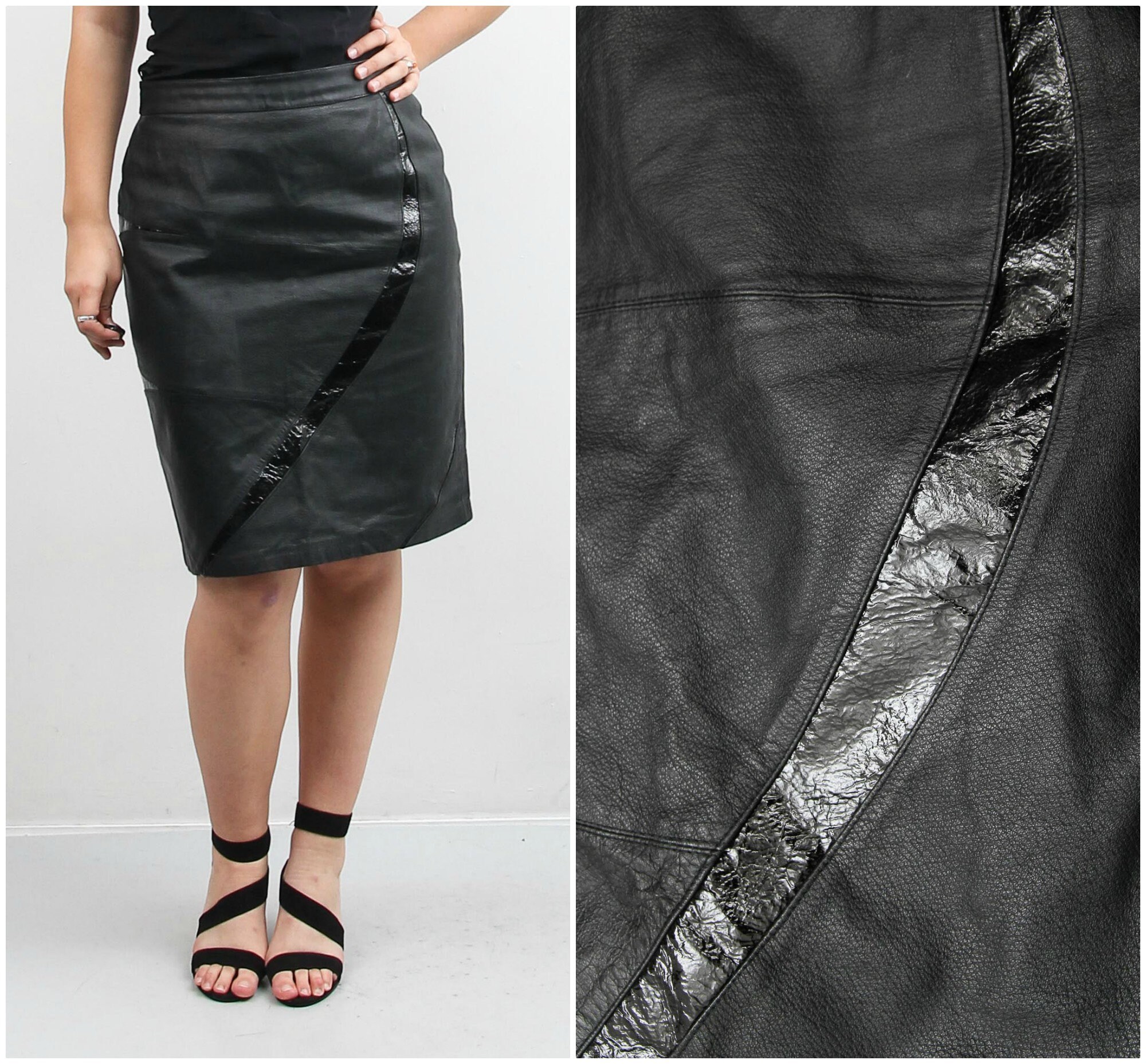 Vintage Real Leather Skirt / Black Genuine Leather Skirt / Etsy