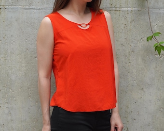 90s Red Viscose Sleeveless Top: Vintage Summer Blouse