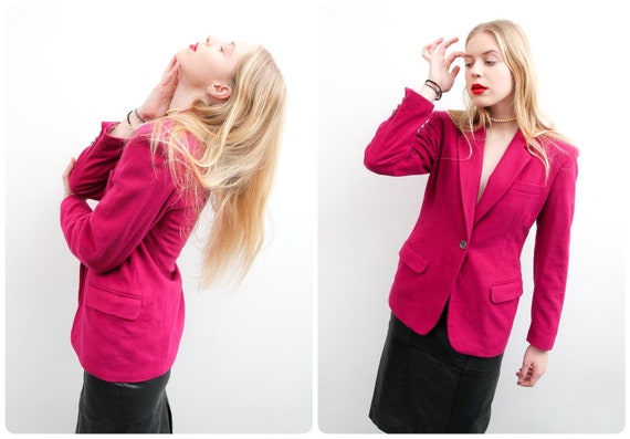 Vintage Krizia Jeans Blazer / 90s Hot Pink Blazer