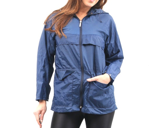 90s Blue Raincoat / Hooded Raincoat / Small Rainco