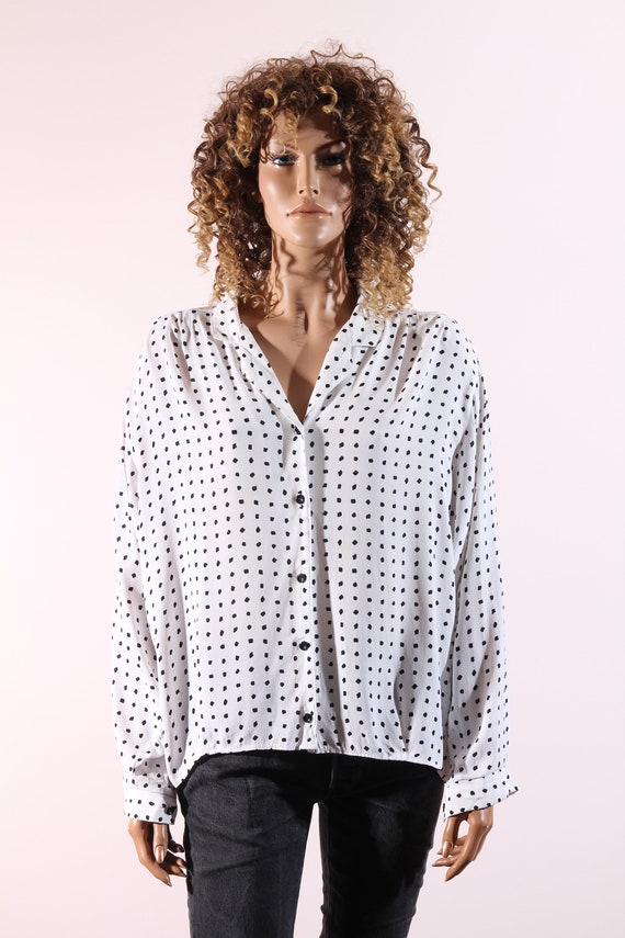 Camisa de puntos blanco vintage Camisa de gran tama o Camisa