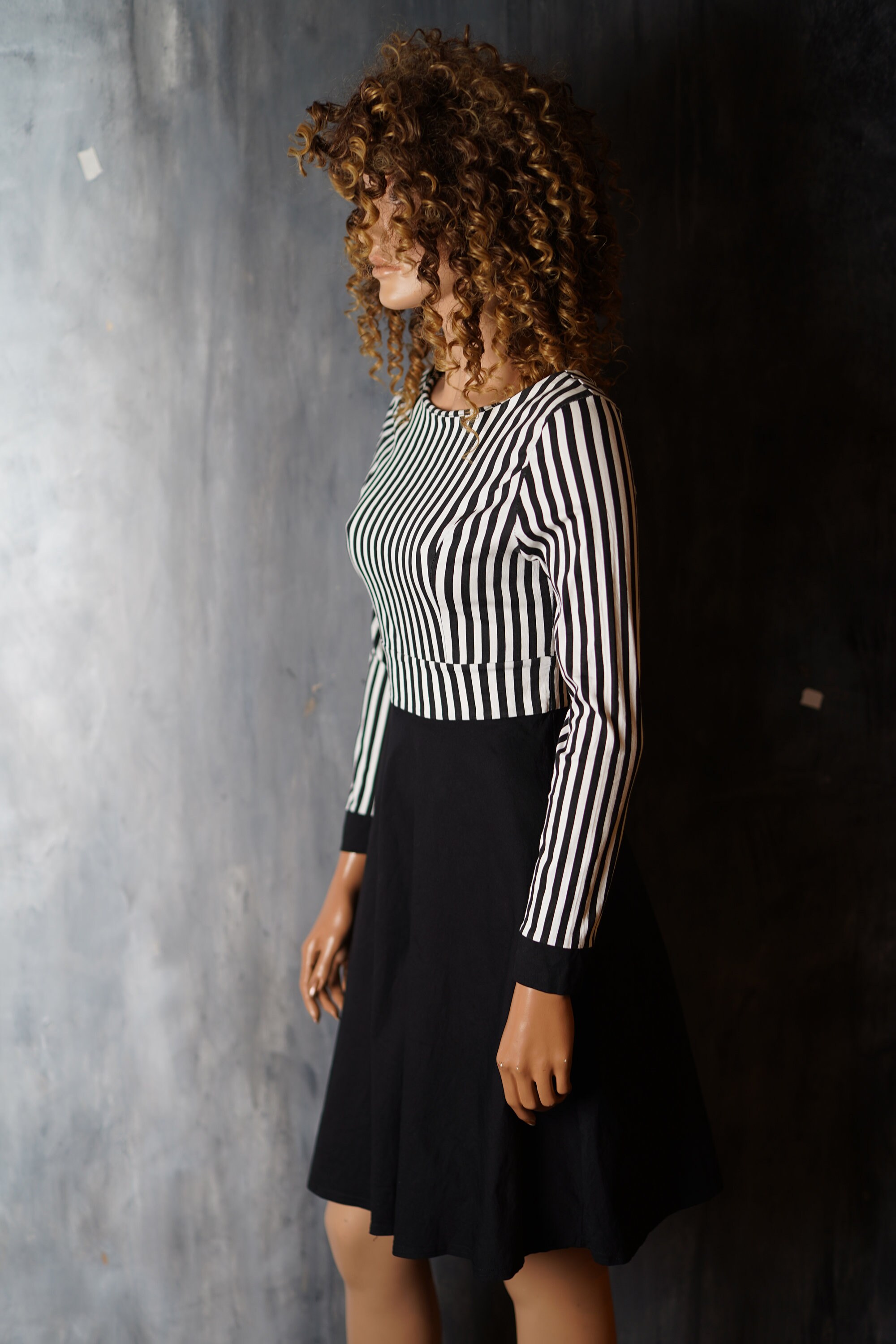 black halo jackie o mini dress Journi Off Shoulder Long Sleeve Mini Dress Black | White Stripe | Black | White Stripe | Womens main image 1