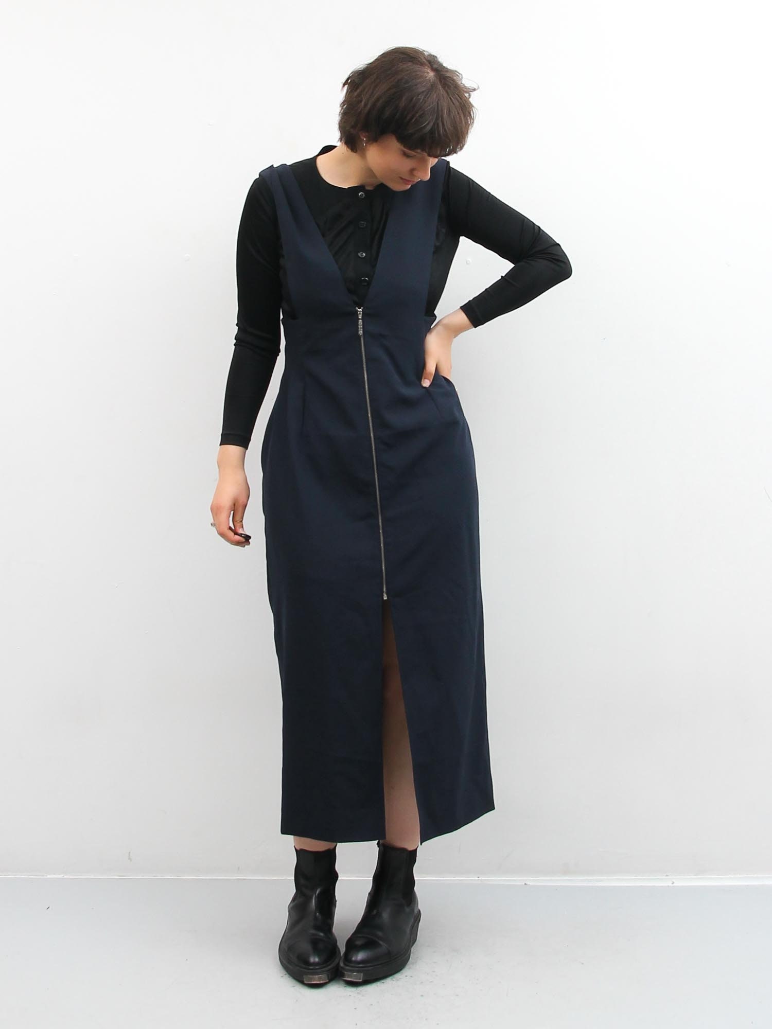 Navy Blue Zip Up Dress / Sleeveless Sarafan Dress / L XL Dress Etsy