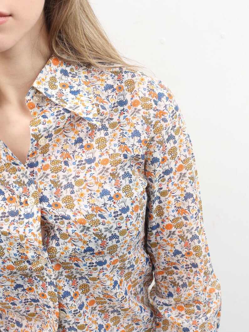 70s Floral Blouse Button Up Long Sleeve Shirt Small Women Top Boho Bohemian Blouse Colorful Printed Blouse Vintage Summer Blouse