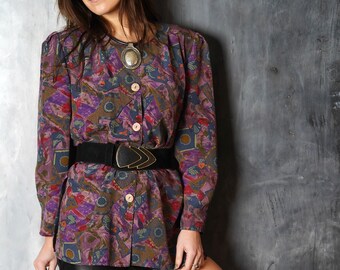 Blazer astratto viola vintage anni '90 - Taglia 44 / XL