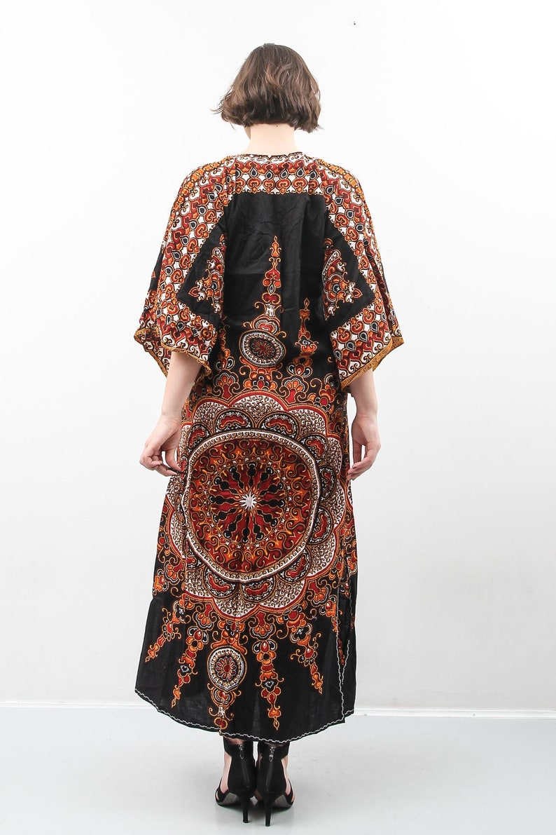 African Print Maxi Dress Black Paisley Dress Printed Oriental Dress Long Sleeve Dress Medium Dress Original Java Prints Bohemian Dress
