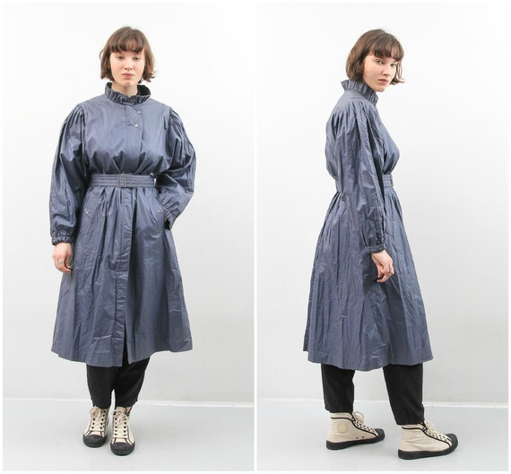 Vintage Raincoat / Blue Long Raincoat / Women Medi