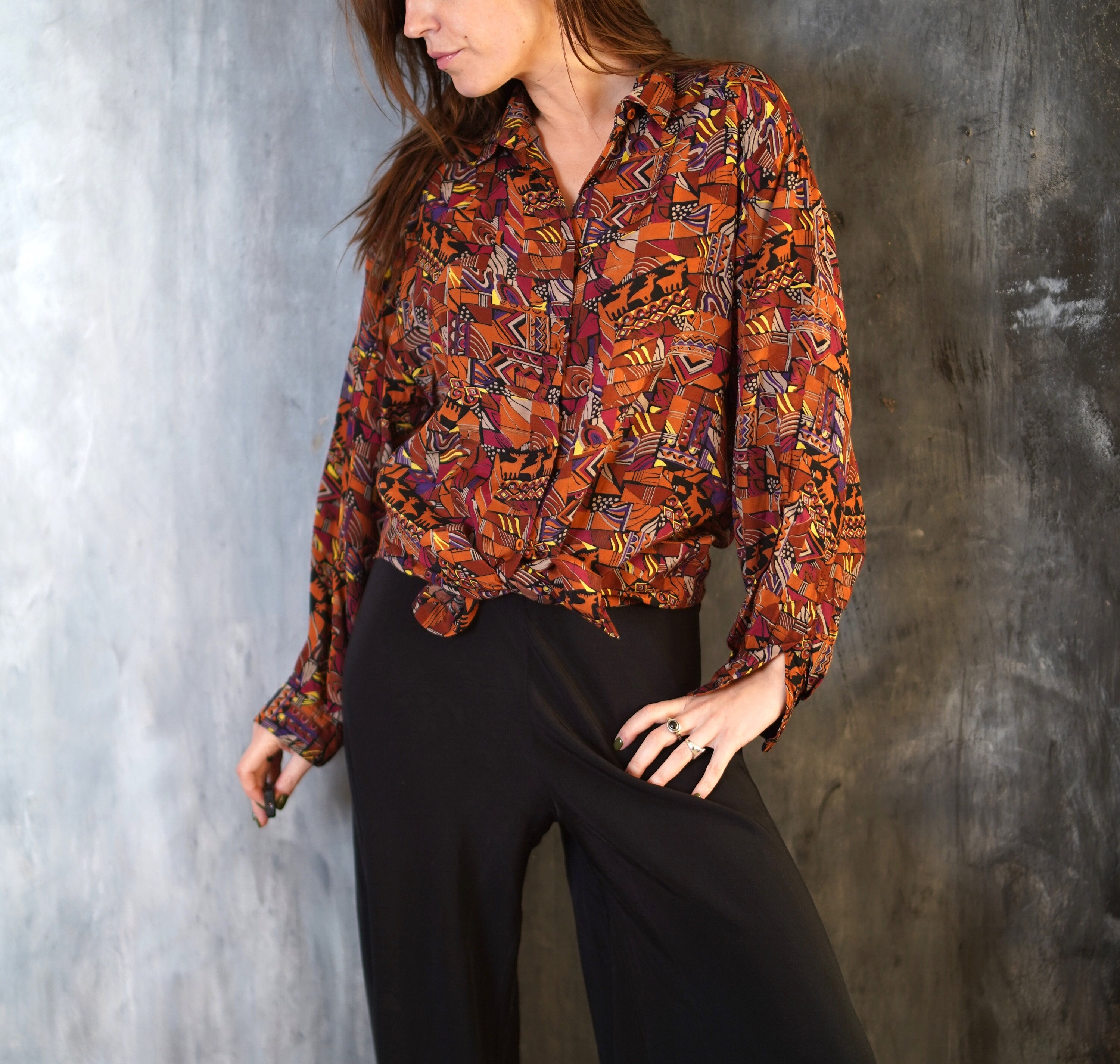 Vintage Breuninger Collection Blouse Geometric Blouse Deer