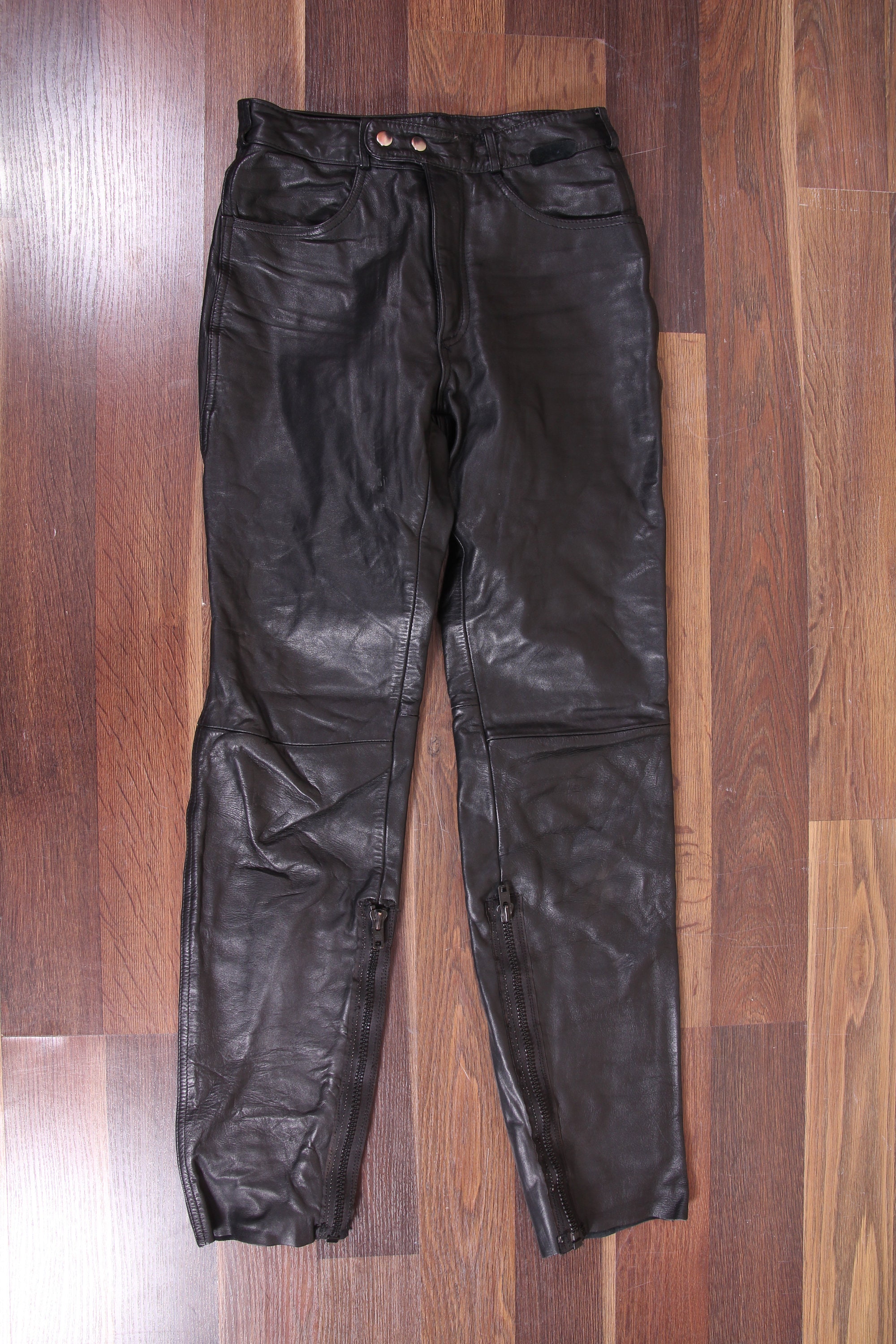 Men Black Leather Pants Raberg Size 29 / Motorcycle Pants