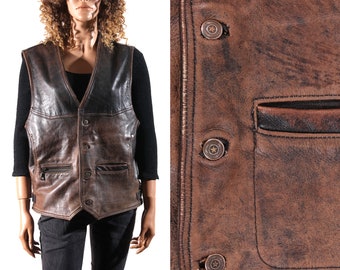 1990s Studded Buckle Leather Vest